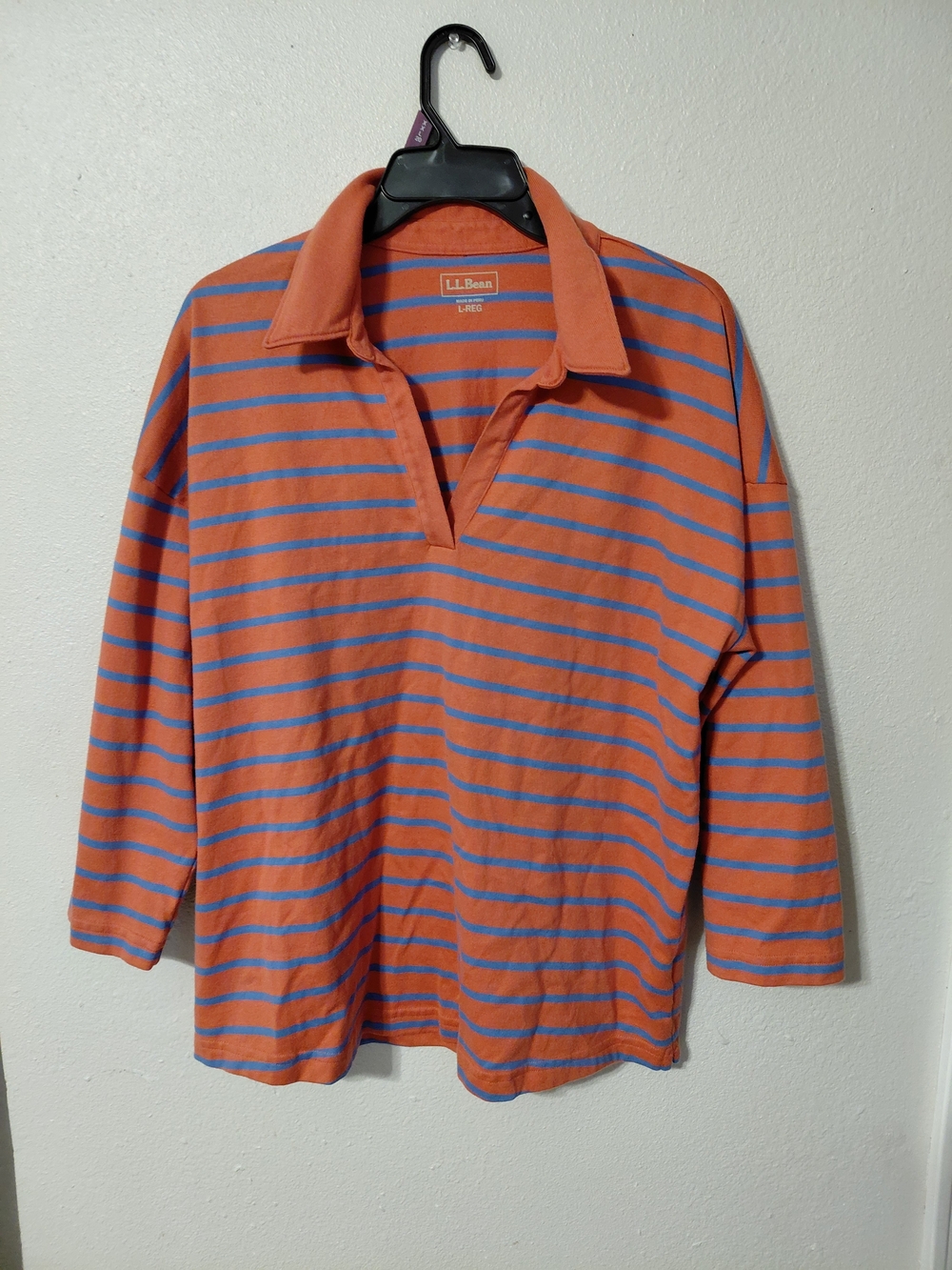 L.L. Bean Orange with Blue Stripes Polo-Style Rugby Shirt